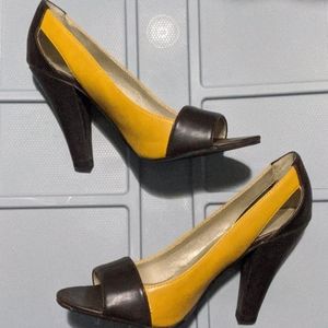 Mustard and brown pumps